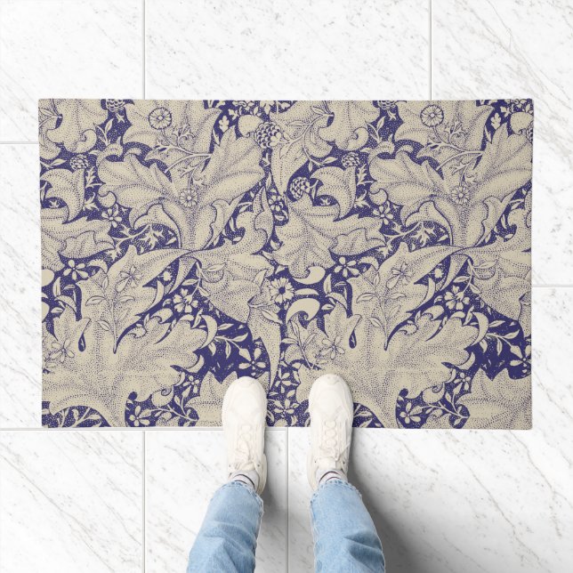 William Morris Wallflower floral blue damask  Doormat (Indoor)