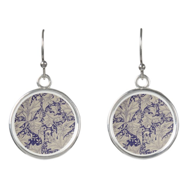 William Morris Wallflower floral blue damask  Earrings (Front)