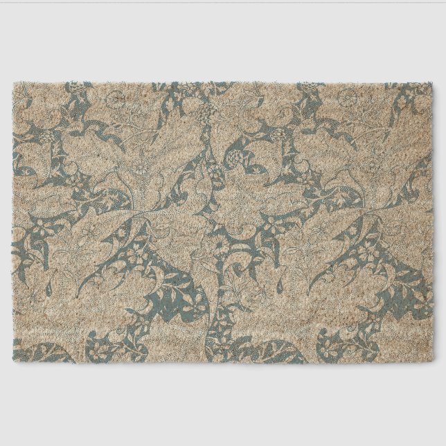 William Morris Wallflower floral blue damask  Fiber Doormat (Front)