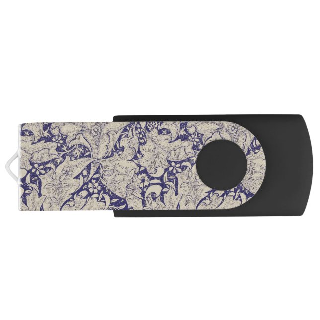 William Morris Wallflower floral blue damask  Flash Drive (Back)