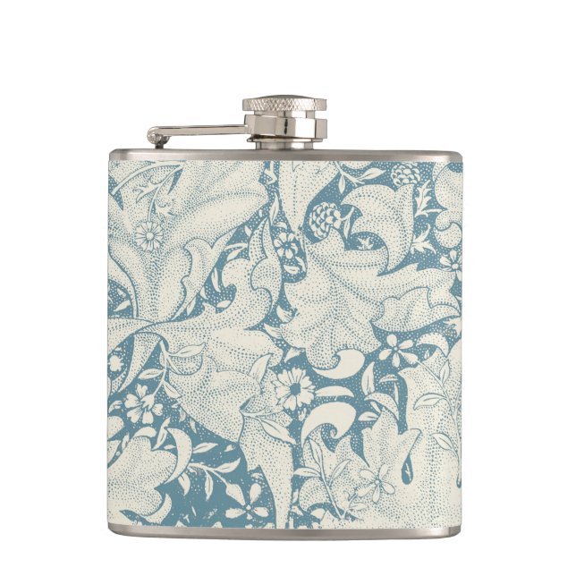 William Morris Wallflower floral blue damask  Flask (Front)