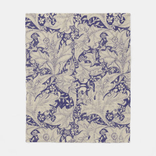 William Morris Wallflower floral blue damask Fleece Blanket