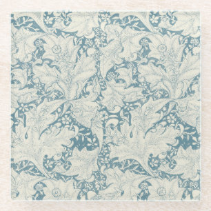 William Morris Wallflower floral blue damask Glass Coaster