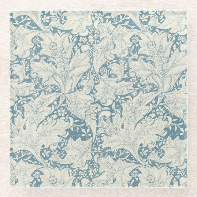 William Morris Wallflower floral blue damask  Glass Coaster (Front)