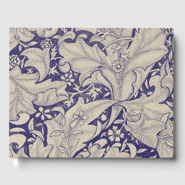 William Morris Wallflower floral blue damask  Guest Book (Front)