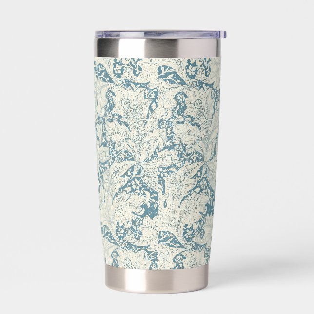 William Morris Wallflower floral blue damask  Insulated Tumbler (Left)