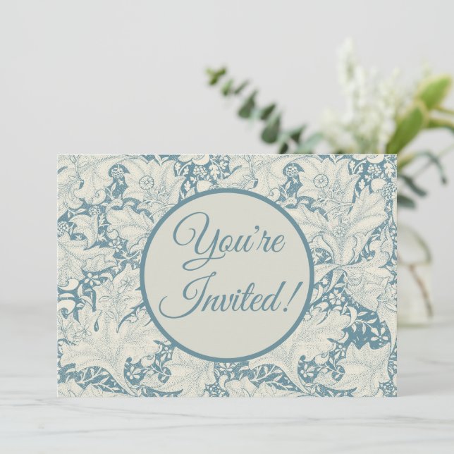 William Morris Wallflower floral blue damask  Invitation (Standing Front)