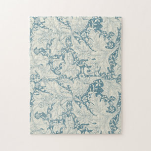 William Morris Wallflower floral blue damask  Jigsaw Puzzle