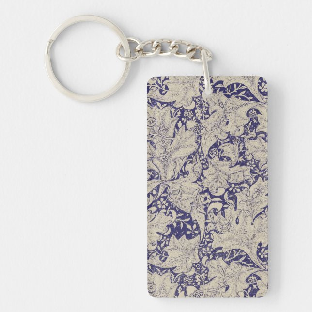William Morris Wallflower floral blue damask  Keychain (Front)