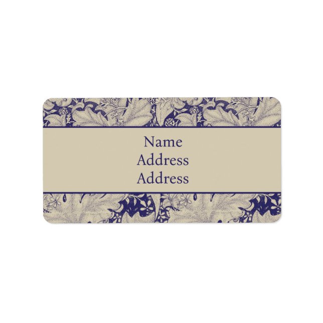 William Morris Wallflower floral blue damask  Label (Front)