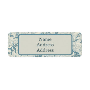 William Morris Wallflower floral blue damask Label