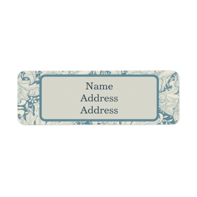 William Morris Wallflower floral blue damask  Label (Front)