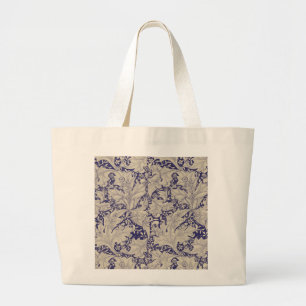 William Morris Wallflower floral blue damask Large Tote Bag