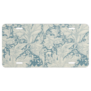 William Morris Wallflower floral blue damask License Plate