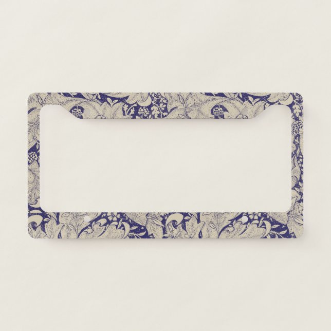 William Morris Wallflower floral blue damask  License Plate Frame (Front)