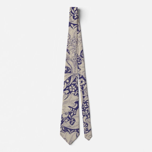 William Morris Wallflower floral blue damask  Neck Tie (Front)