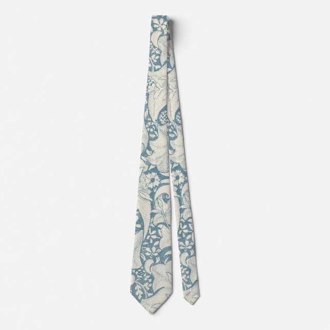 William Morris Wallflower floral blue damask  Neck Tie (Front)
