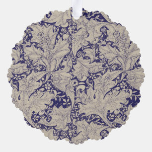 William Morris Wallflower floral blue damask Ornament Card