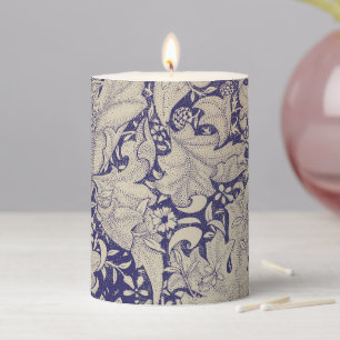 William Morris Wallflower floral blue damask Pillar Candle