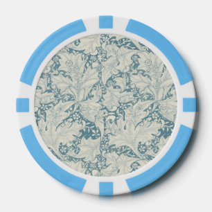 William Morris Wallflower floral blue damask  Poker Chips