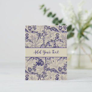 William Morris Wallflower floral blue damask Postcard