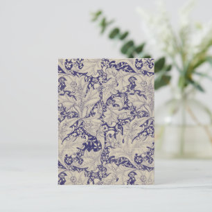 William Morris Wallflower floral blue damask Postcard