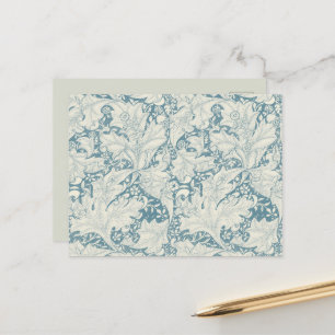William Morris Wallflower floral blue damask Postcard