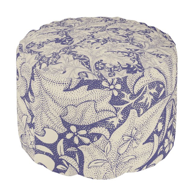 William Morris Wallflower floral blue damask  Pouf (Angled Back)