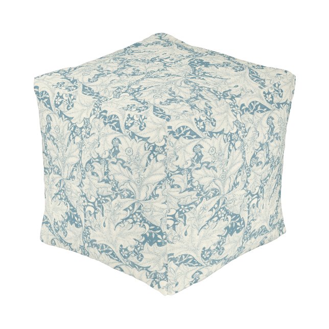 William Morris Wallflower floral blue damask  Pouf (Angled Back)