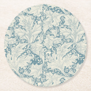 William Morris Wallflower floral blue damask Round Paper Coaster
