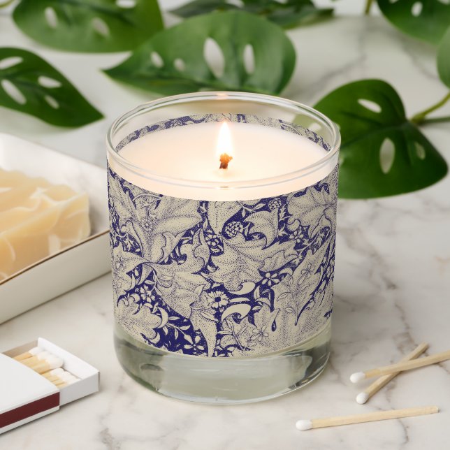 William Morris Wallflower floral blue damask  Scented Candle (Lit)