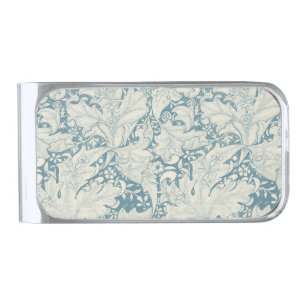 William Morris Wallflower floral blue damask Silver Finish Money Clip
