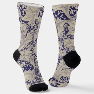 William Morris Wallflower floral blue damask Socks