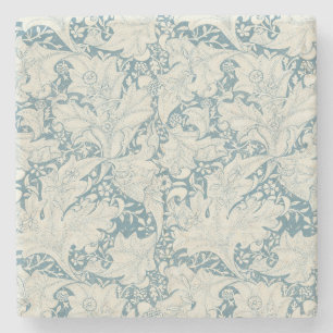 William Morris Wallflower floral blue damask Stone Coaster
