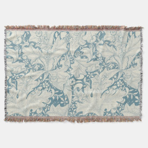 William Morris Wallflower floral blue damask Throw Blanket