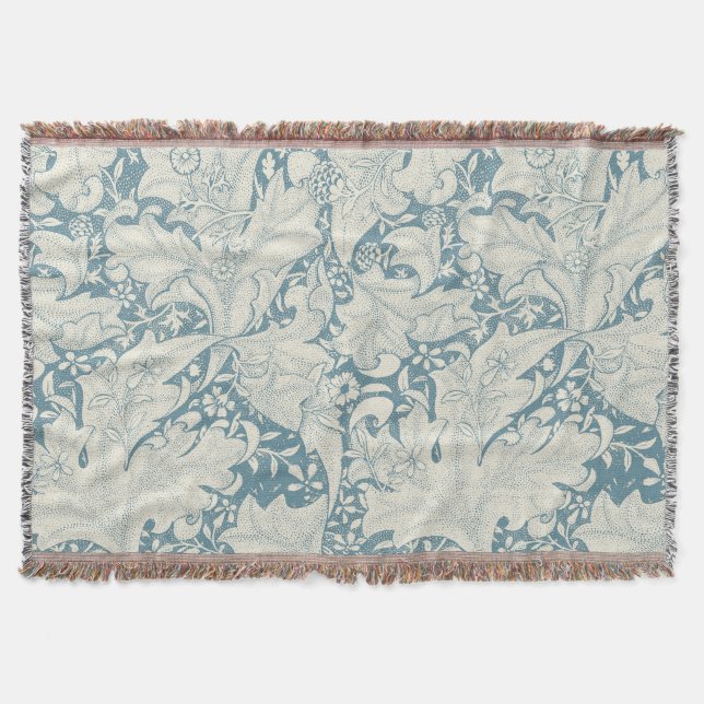 William Morris Wallflower floral blue damask  Throw Blanket (Front)