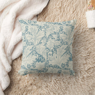 William Morris Wallflower floral blue damask Throw Pillow