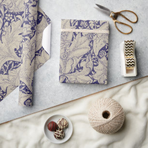 William Morris Wallflower floral blue damask  Wrapping Paper