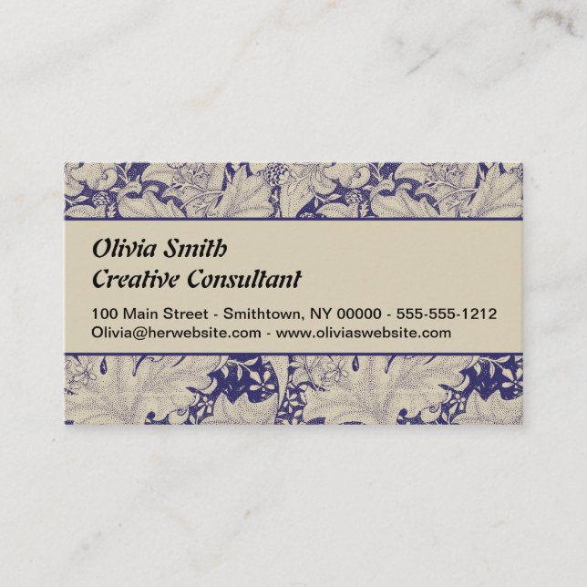 William Morris Wallflower Pattern Antique Blue Business Card (Front)