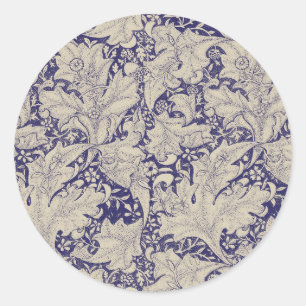 William Morris Wallflower Pattern Antique Blue Classic Round Sticker