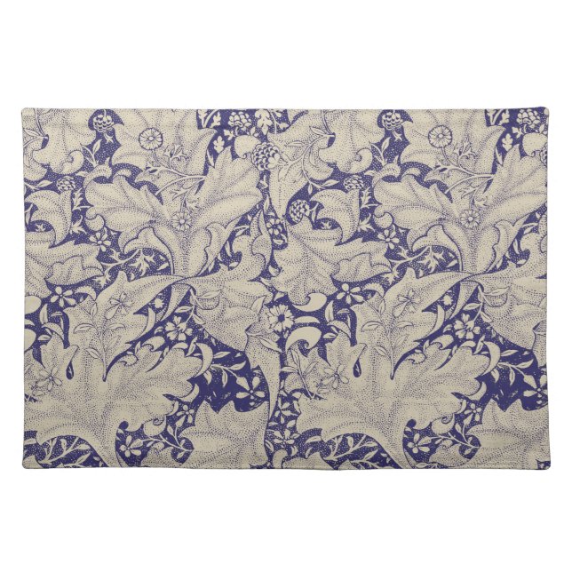 William Morris Wallflower Pattern Antique Blue Cloth Placemat (Front)