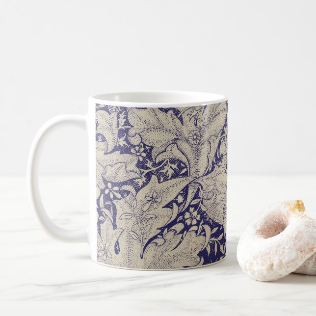 William Morris Wallflower Pattern Antique Blue Coffee Mug (With Donut)