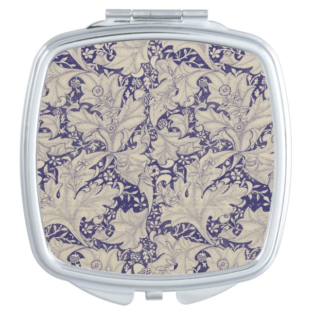 William Morris Wallflower Pattern Antique Blue Compact Mirror (Front)