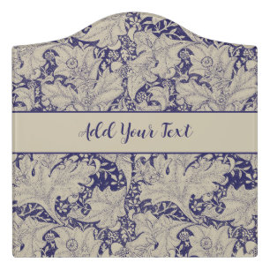William Morris Wallflower Pattern Antique Blue Door Sign