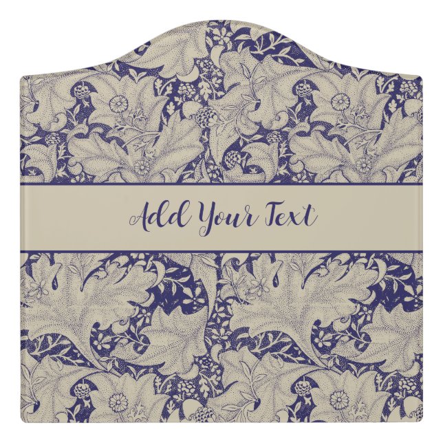 William Morris Wallflower Pattern Antique Blue Door Sign (Large Crest Front)