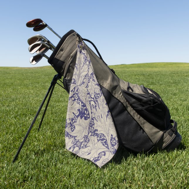 William Morris Wallflower Pattern Antique Blue Golf Towel (Green)