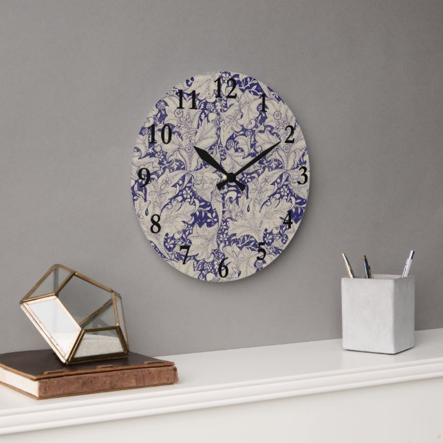 William Morris Wallflower Pattern Antique Blue Large Clock (Office)