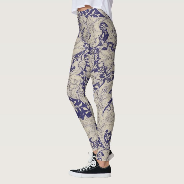 William Morris Wallflower Pattern Antique Blue Leggings (Left)
