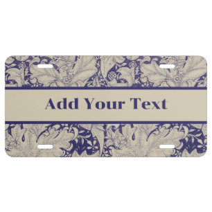 William Morris Wallflower Pattern Antique Blue License Plate