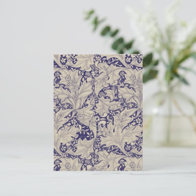 William Morris Wallflower Pattern Antique Blue Postcard (Standing Front)